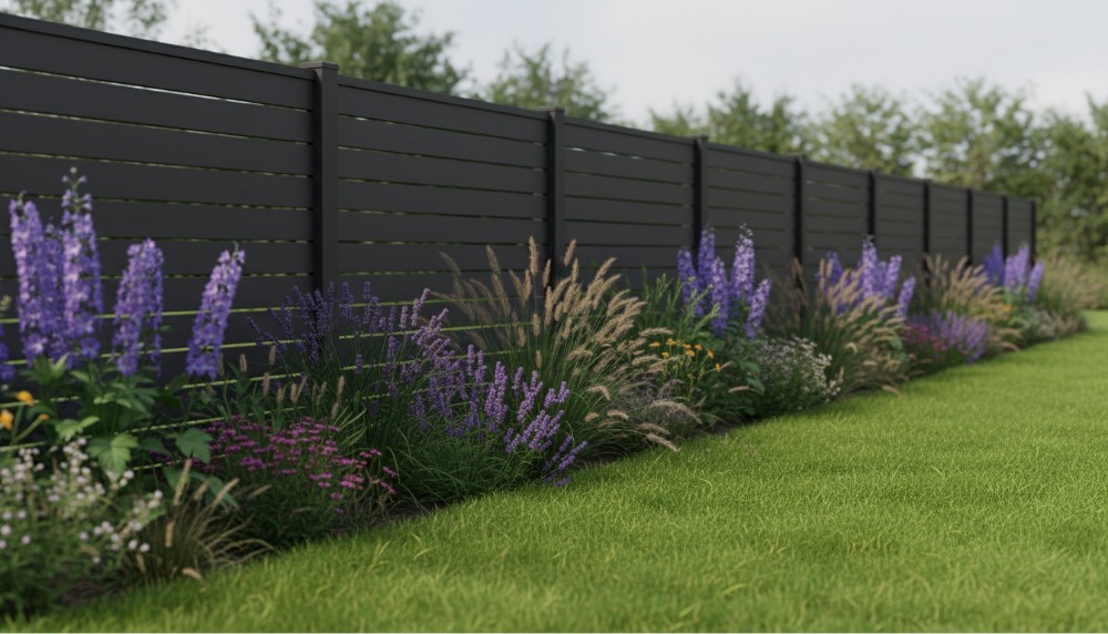 FEINGARD Gartenzaun Aluminium mit Staudenbeet